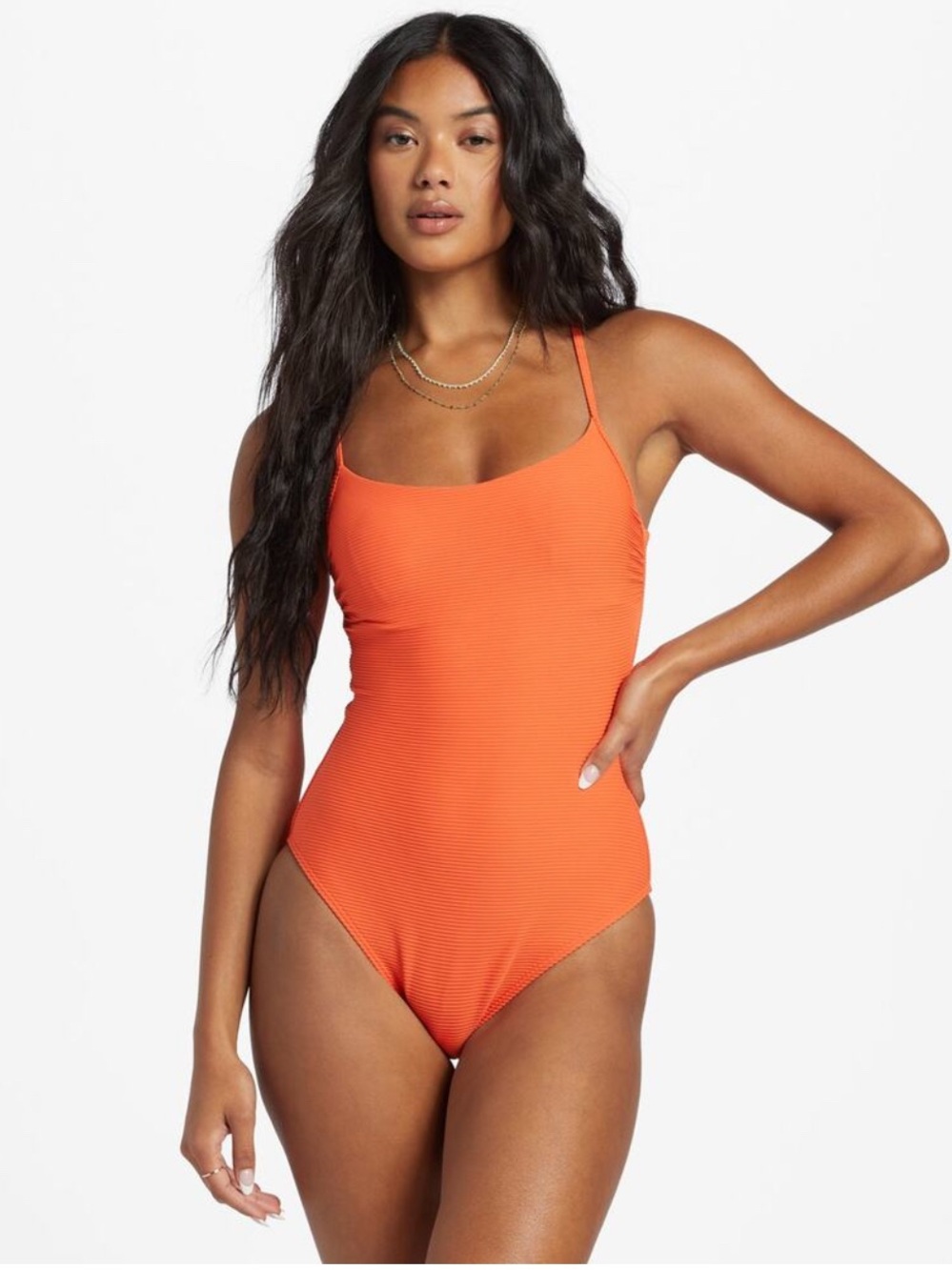 BILLABONG Tanlines Orange Ribbed One Piece Swimsuit NEW